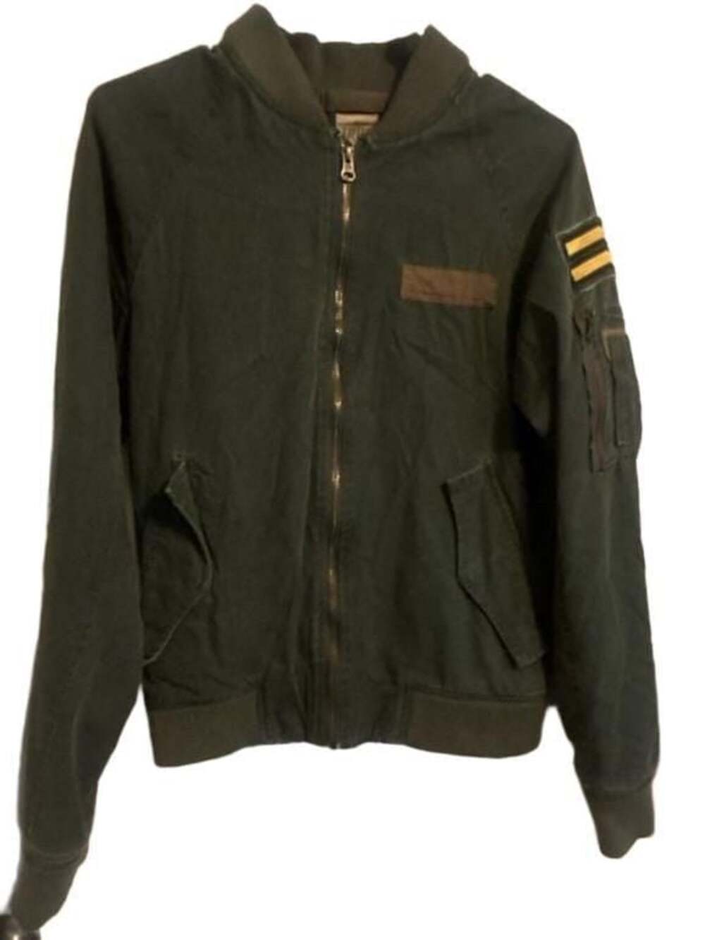 True Craft Olive Green Cotton Utility Bomber Jacket with Patches